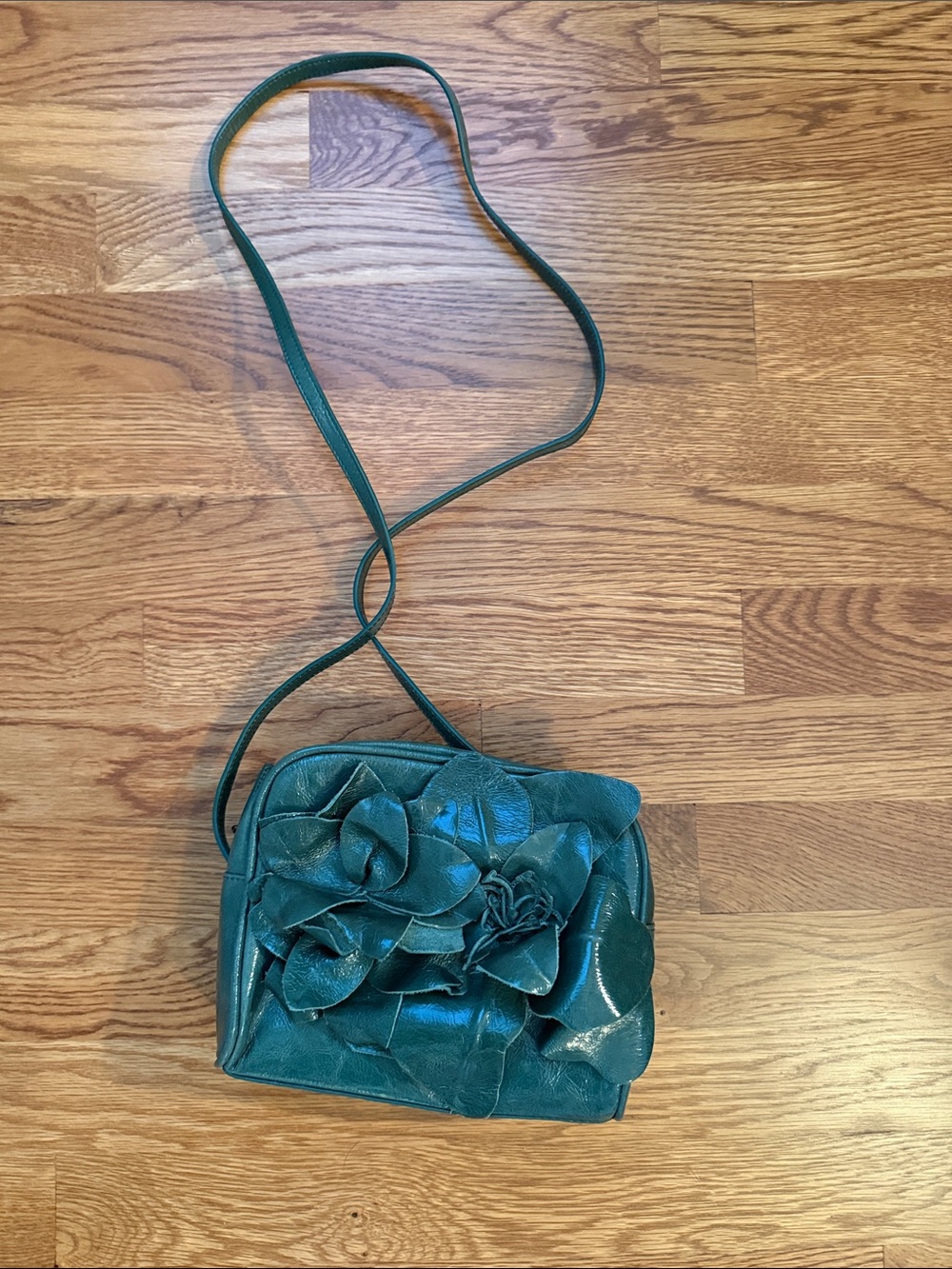 Zara green floral leather bag